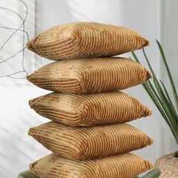RD TREND Mustard Set of 5 Striped Velvet Square Cushion Covers-picture-25