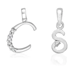 Taraash 92.5 Sterling Silver 'C' & 'S' Initial Letter Couple Pendants image 1