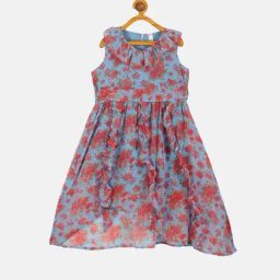 Kiddopanti Kids Blue Floral Print Dress-picture-33