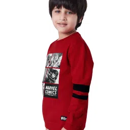 The Souled Store Kids Red & Black Cotton Printed Full Sleeves Marvel Sweatshirt image 3