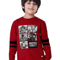 The Souled Store Kids Red & Black Cotton Printed Full Sleeves Marvel Sweatshirt image 1