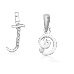 Taraash 92.5 Sterling Silver 'J' & 'D' Initial Letter Couple Pendants image 1