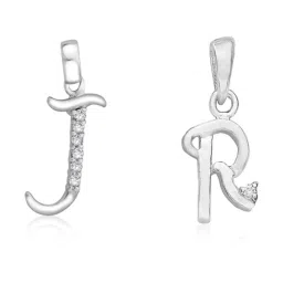 Taraash 92.5 Sterling Silver 'J' & 'R' Initial Letter Couple Pendants image 1