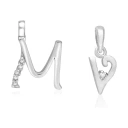 Taraash 92.5 Sterling Silver 'M' & 'V' Initial Letter Couple Pendants image 1