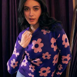 Berrylush Purple Floral Printed Pullover-picture-15