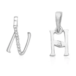 Taraash 92.5 Sterling Silver 'N' & 'H' Initial Letter Couple Pendants image 1