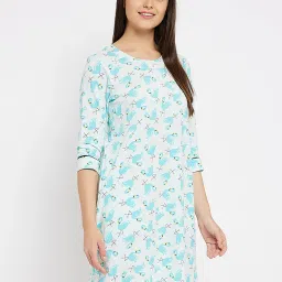 Clovia Blue & White Printed Night Dress image 3