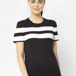 mack jonney VIMAL JONNEY Women Black Striped Round Neck T-shirt-picture-34