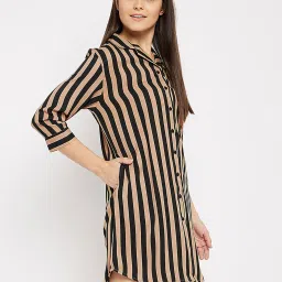Clovia Beige & Black Striped Night Dress image 3