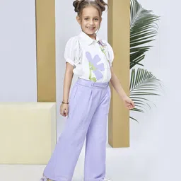 Peppermint Girls Printed Shirt Collar Short Sleeves Top With Trouser image 2