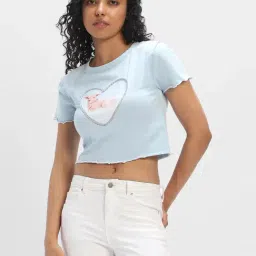 Forever 21 Sky Blue Cotton Graphic Print Crop Top-picture-13