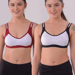 Apraa & Parma Pack Of 2 Grey & Black Colourblocked Bra-image-72