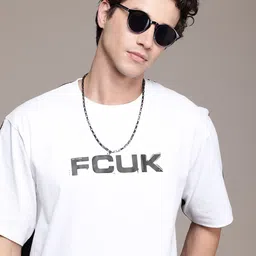 FCUK Brand Logo Printed Drop-Shoulder Sleeves Relaxed Fit Pure Cotton T-shirt-picture-34