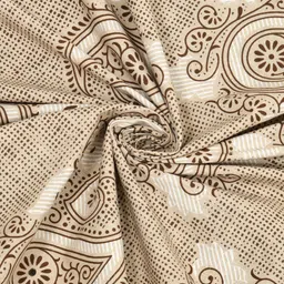 JAIPUR FABRIC Beige & White Ethnic Cotton 180 TC Double King Bedsheet Set-2.74mx2.28m image 3