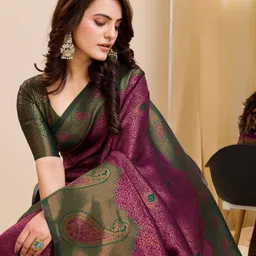 WOVENSTOCK Woven Design Zari Pure Silk Handloom Kanjeevaram Saree image 2