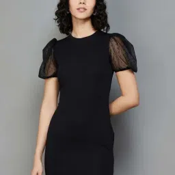 Ginger by Lifestyle Black Self Pattern Bodycon Dress-image-29