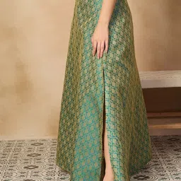 InWeave Women Woven Design Brocade Side Slit A-Line Maxi Skirt image 2