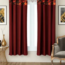 SWAYAM Maroon Set of 2 Window Curtains-image-24