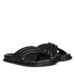 Saint G Women Padded Cross Strap Black Leather Flats-image-35