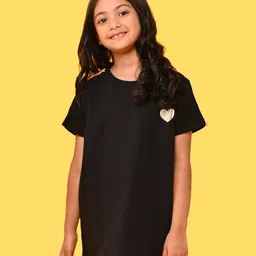 Anthrilo Half Sleeves Heart Foil Printed Tee - Black-picture-10