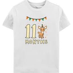 Zeezeezoo Monthly Birthday Theme Half Sleeves 11 Month Birthday Animal Printed T-Shirt - White-picture-22