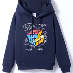 Taeko Fleece Knit Full Sleeves Hooded Sweatshirt with Text Print - Navy Blue-picture-23