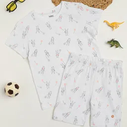 Milou Cotton Half Sleeves Bio Washed Bunny Printed Coordinating Tee & Shorts Set - Off White-image-16