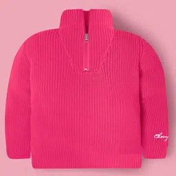 Cherry Crumble By Nitt Hyman Cotton Blend Knit Full Sleeves Self Designed High Neck Heavy Winter Sweater - Pink-picture-26
