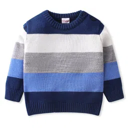 Babyhug Knitted Full Sleeves Striped Baby Sweater Set  - Multicolor image 2