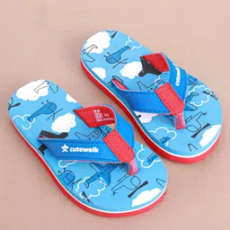 Cute Walk by Babyhug Slip on Flip Flops with Aeroplane Print - Blue image 2