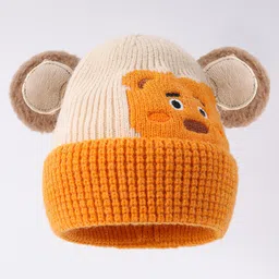 Babyhug Woollen Cap With Bear Face & Ear Applique Orange - Diameter 12 cm image 2