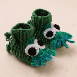 MayRa Knits Hand Knitted Woven Pack Of 2 Octopus & Bunny Applique Detailed Booties - Green & Yellow image 3