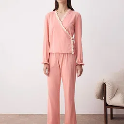 Trendyol Pure Cotton Top With Pyjama Night Suit-image-39