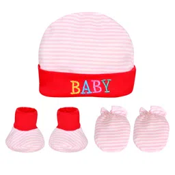 The Little Lookers Cotton Cap Mitten and Booties Set - Red image 3