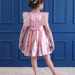 Mark & Mia Woven Sleeveless Party Frock with Floral Print & Frill Detailing - Pink image 3