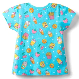 Babyhug Cotton Knit Half Sleeves Co-Ord Night Suit With Tropical Print - Light Blue image 3