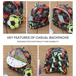 Rosada Soccer Printed Backpack for Kids With Matching Keychain hanging, Waterproof Trendy and Spacious Kids Backpack, Stylish Bag for Kids - Medium(11 Inches) image 3