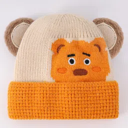 Babyhug Woollen Cap With Bear Face & Ear Applique Orange - Diameter 12 cm image 3