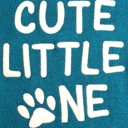 Babyoye Knit Full Sleeves Pullover Sweater With Text Embroidery - Teal Blue image 3