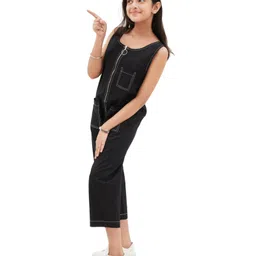 Olele Twill Woven Sleeveless Pockets Detailed Zipper Jumpsuit - Black image 4