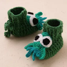 MayRa Knits Hand Knitted Woven Pack Of 2 Octopus & Bunny Applique Detailed Booties - Green & Yellow image 4