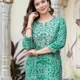Wawlooks Bandhani Printed Round Neck Thread Work Straight Kurta-picture-22