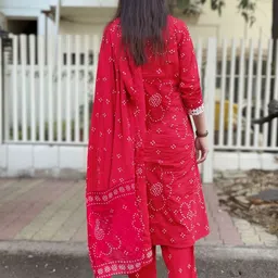 KALINI Women Bandhani Printed A-Line Kurta with Trousers & Dupatta image 2
