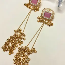 VIVAZS Rose Gold-Plated Artificial Stones Studded And Ghungroo Beaded Square Drop Earrings-picture-43