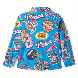Babyhug Cotton Knit Full Sleeves Varsity Printed Shirt - Blue image 4