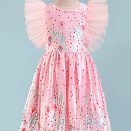 Mark & Mia Woven Sleeveless Party Frock with Floral Print & Frill Detailing - Pink image 4