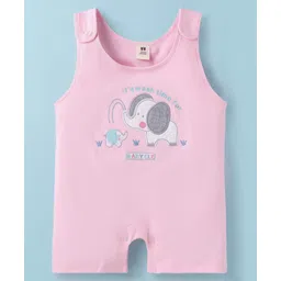 ToffyHouse Cotton Knit Half Sleeves Top & Dungaree Style Romper Animal & Text Embroidery & Patch - Pink image 4