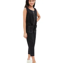 Olele Twill Woven Sleeveless Pockets Detailed Zipper Jumpsuit - Black image 5