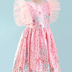 Mark & Mia Woven Sleeveless Party Frock with Floral Print & Frill Detailing - Pink image 5