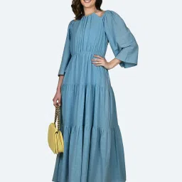 Zink London Blue Cotton Regular Fit Gown image 1